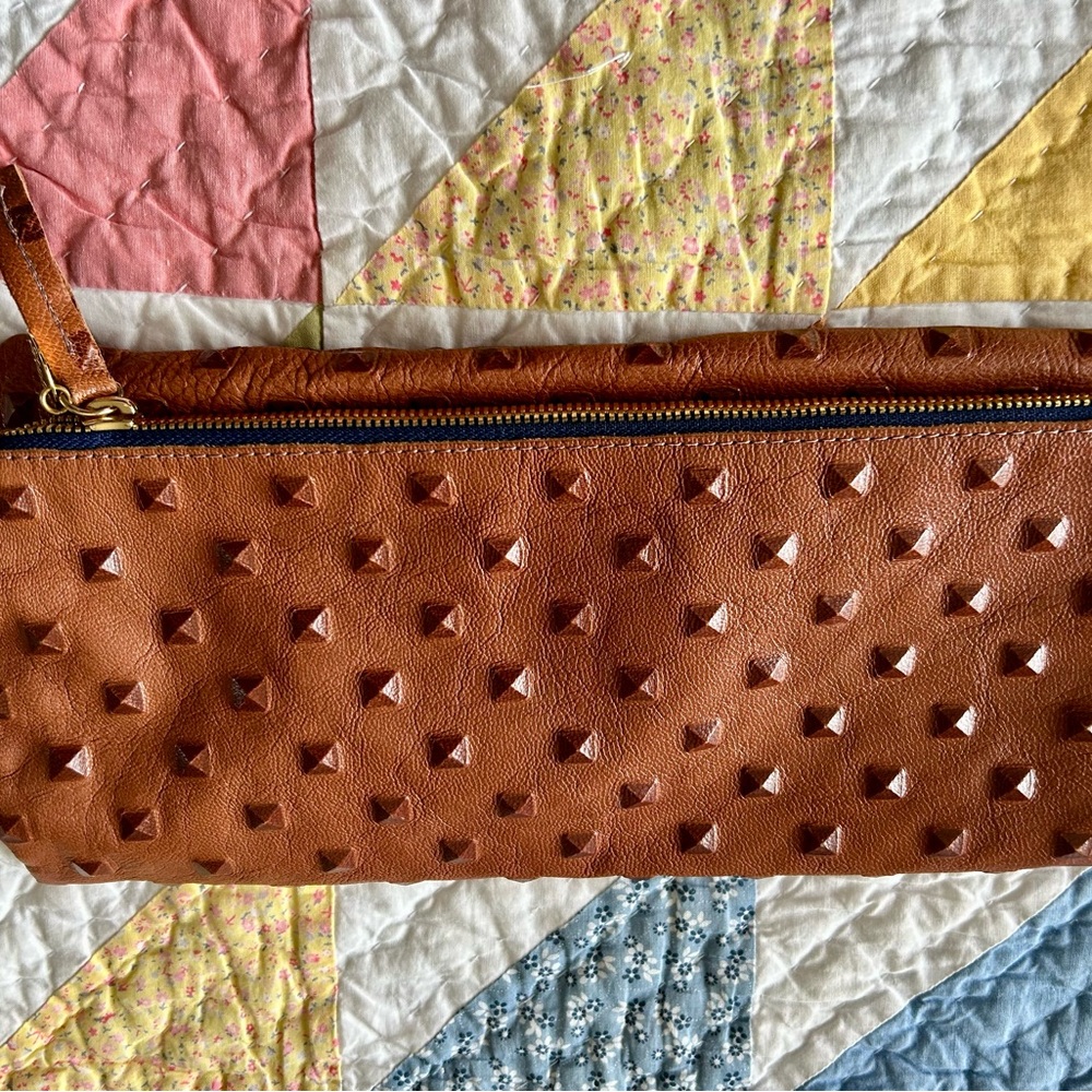 Clare V. Leather flat fold over clutch with rivets